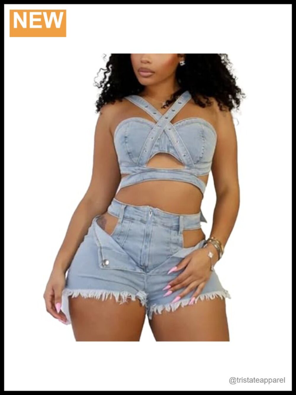 Womens 2 Piece Denim Shorts Set Sleeveless Crop Tank Bodycon Summer Club Outfit